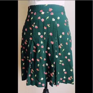 Vintage Green A-Line Midi Skirt, Pink & White Floral & Blossoms, Sz. 4